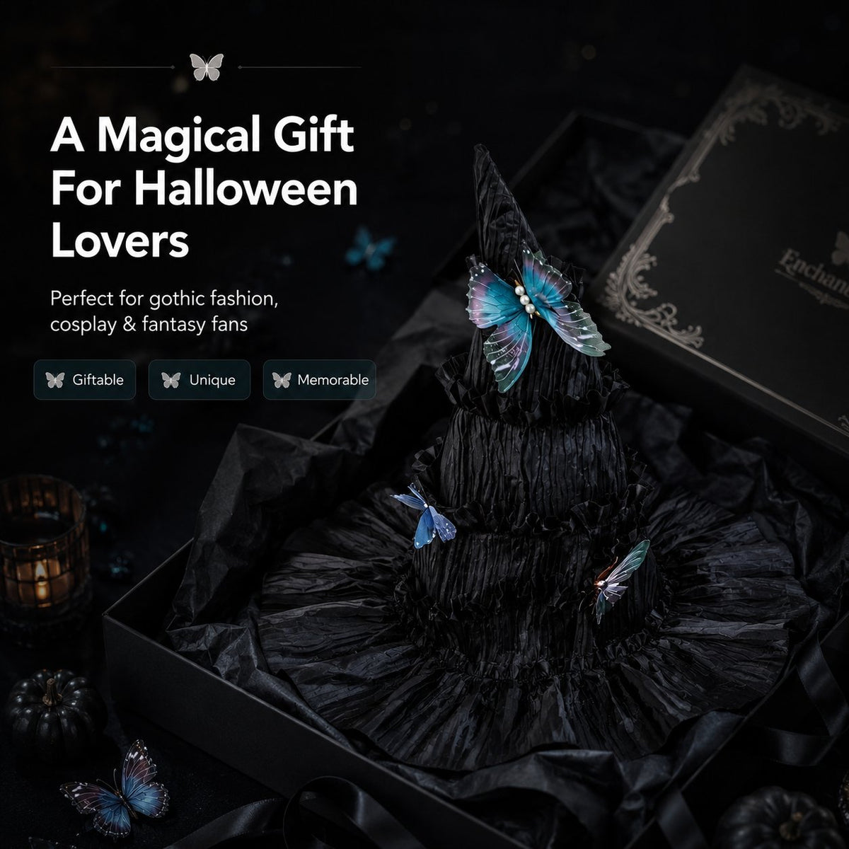 🦋 🧙Mystical Butterfly Witch Hat – 🖤Enchant Your Halloween Look(📦Buy 2 Free Shipping)