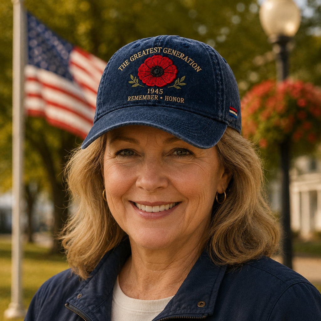 🎁 The Greatest Generation 1945 Memorial Poppy Cap – Remember & Honor
