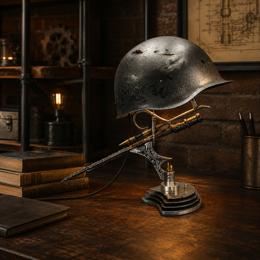 ⏰ 49% OFF Today Only!–🪖 War Relic Vintage Helmet Table Lamp