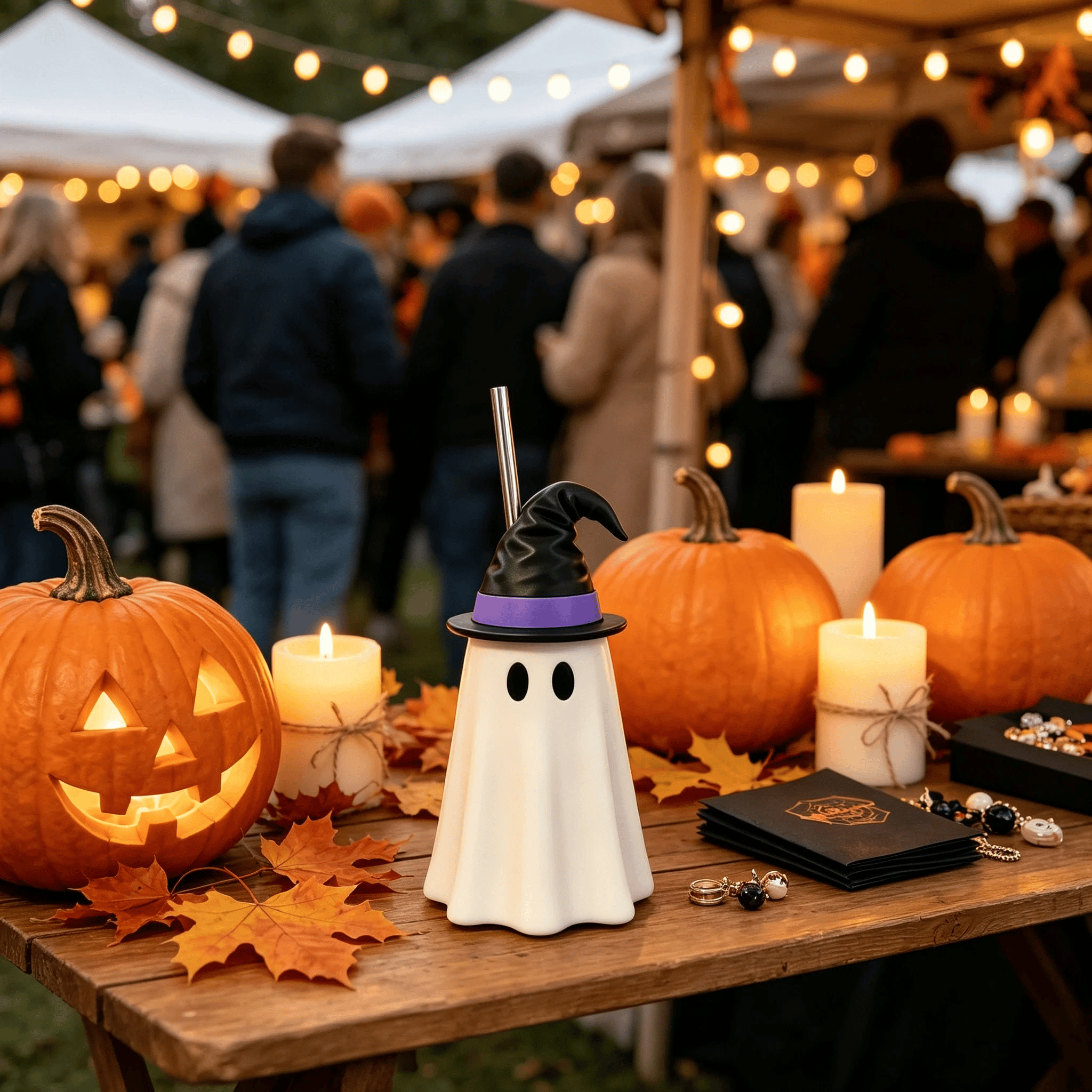 👻 Halloween Ghost Witch Hat Cup – Spooky Drink Bottle Holder with Straw 🎃