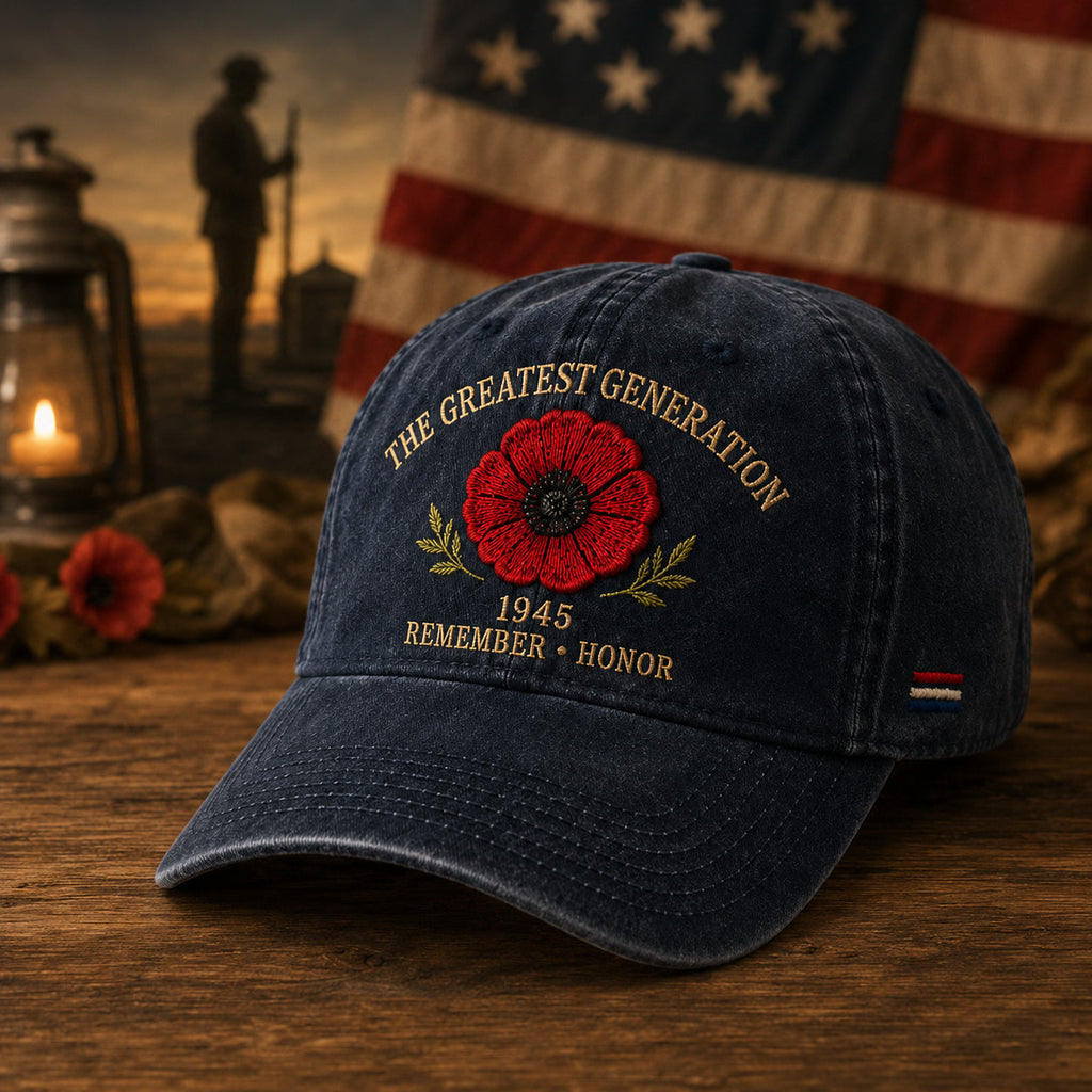 🎁 The Greatest Generation 1945 Memorial Poppy Cap – Remember & Honor