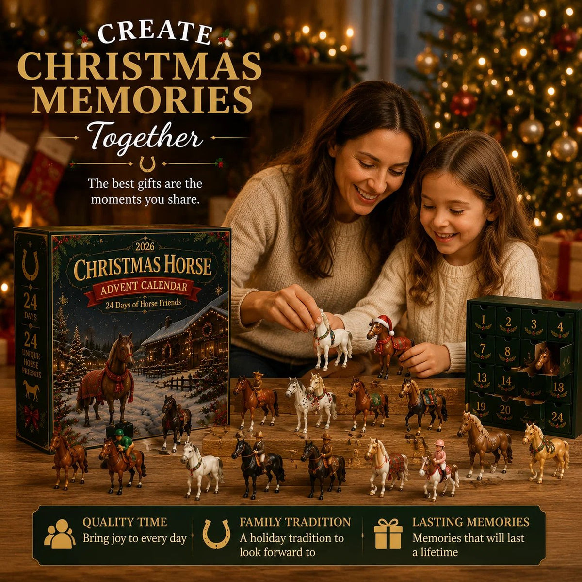 🐴 🎄 Christmas Horse Advent Calendar - 🎁💕24 Days of Horse Friends & Holiday Memories(📦Buy 2 Free Shipping)