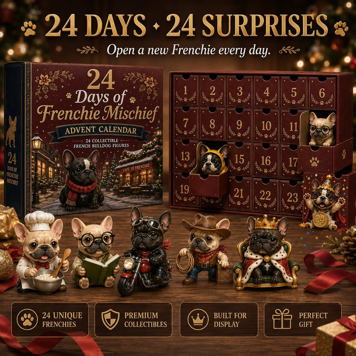 ⏳ Last Day 49% OFF – 🐶 24-Day French Bulldog Christmas Advent Calendar | 24 Unique Collectible Frenchie Characters with Different Outfits, Personalities & Daily Holiday Surprises 🎄✨