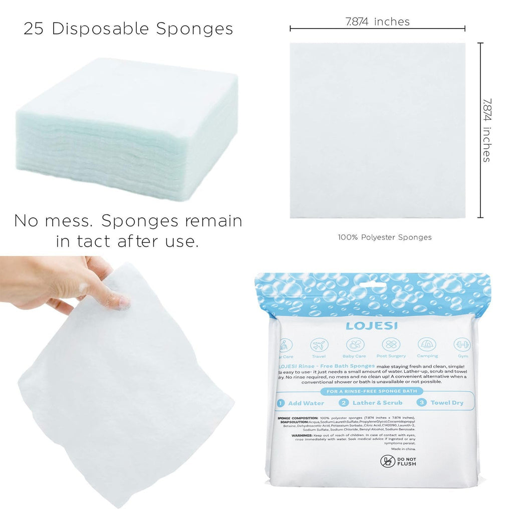 🎉✨Disposable Rinse Free Bathing Wipes - 25 Pack - All-in-1 Single Use Shower Wipes, Simply Dampen, Lather, and Dry Without Shampoo or Rinsing💧