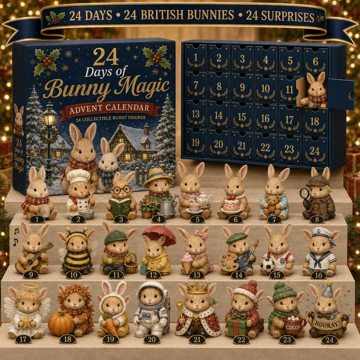 🐇CHRISMAST KICKOFF 49% OFF - 2026 British Bunnies Blind Box - 24‑Day Festive Countdown, Bunny Figurines Blind Box - Gift For Bunny Lovers