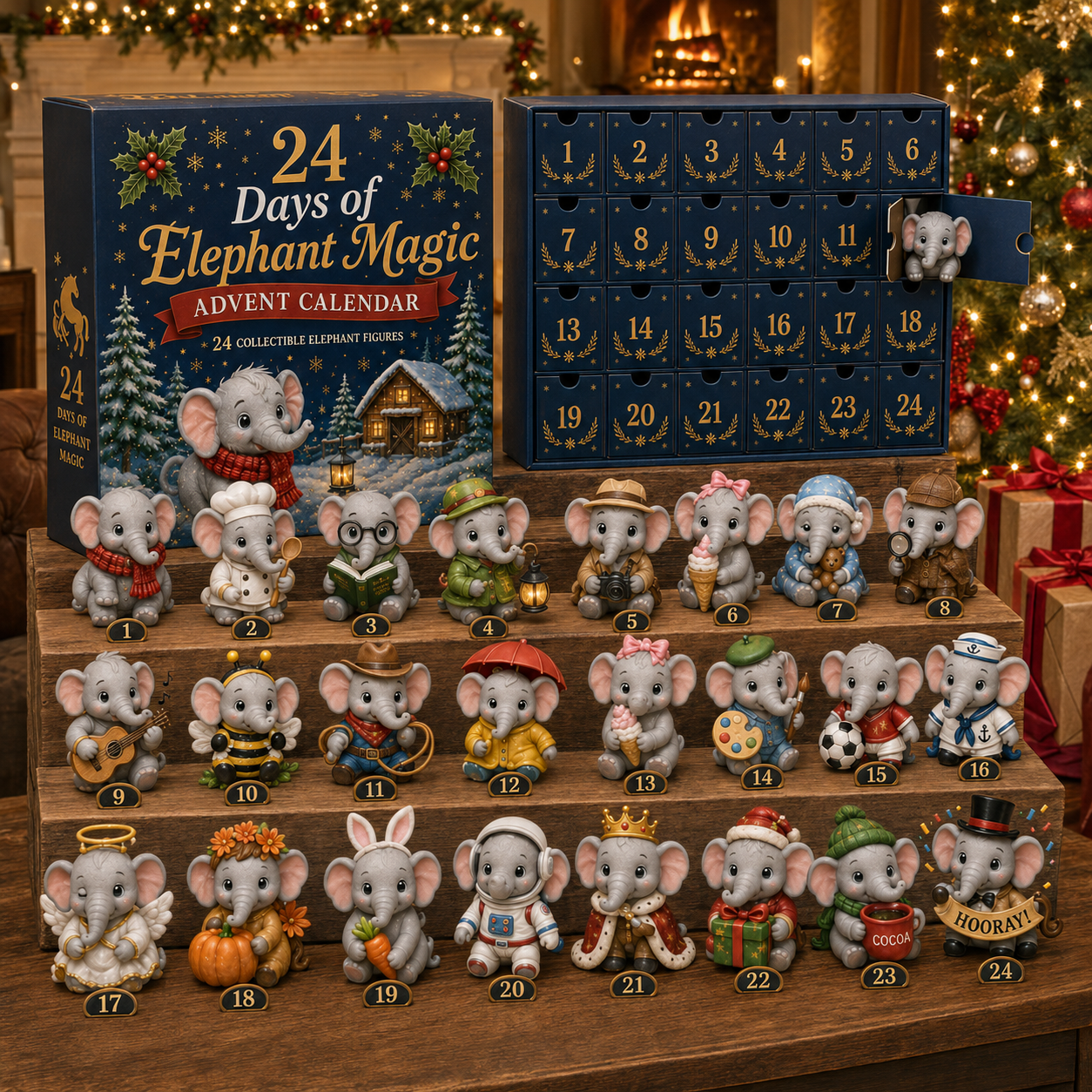 🐘 24 Days of Elephant Magic Advent Calendar – 24 Collectible Christmas Elephant Surprises