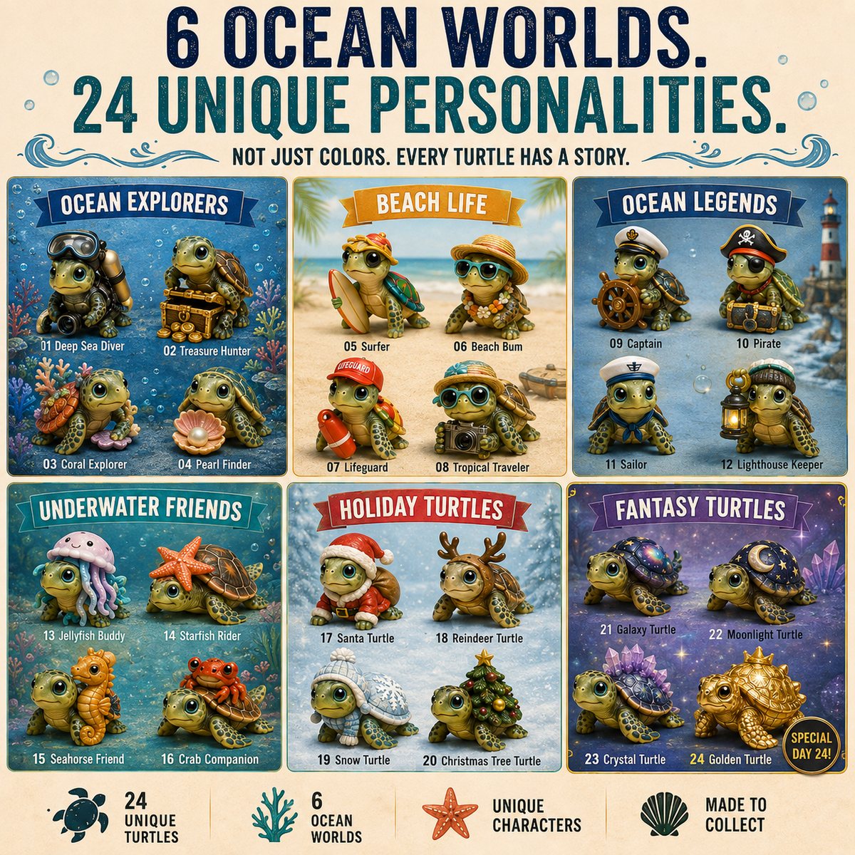 🐢Sea Turtle Adventures Advent Calendar – 24 Unique Ocean Turtle Collectibles