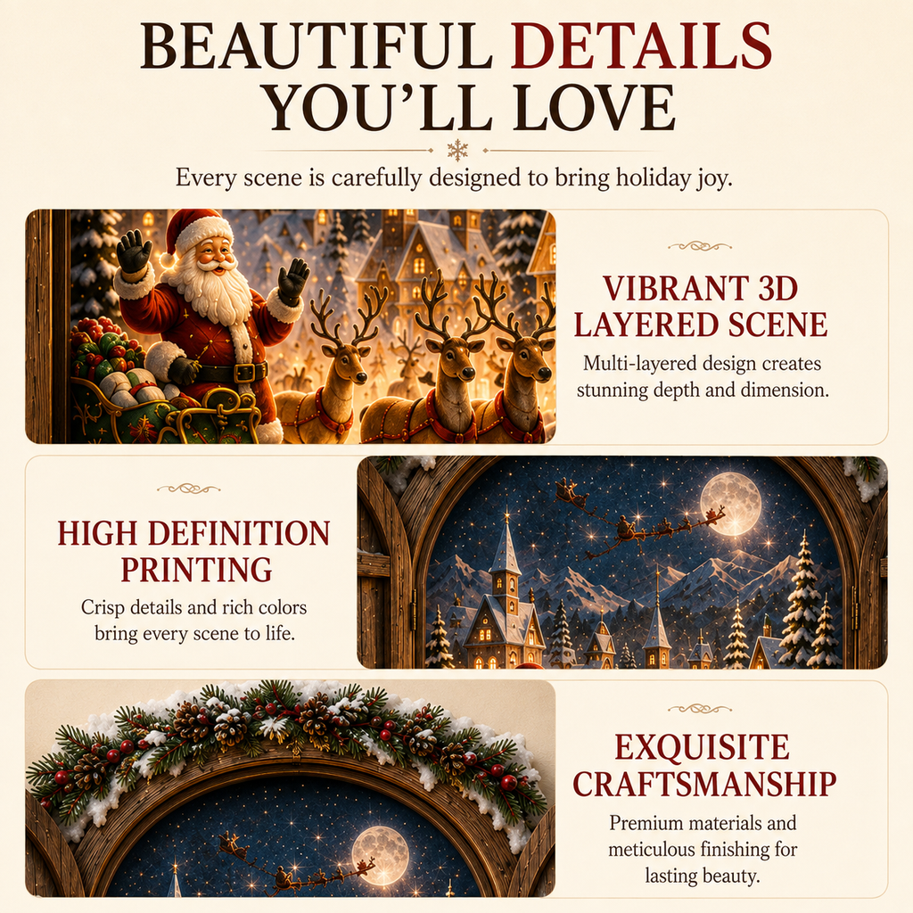 🎅 Santa’s Secret Window Light – 3D Lighted North Pole Christmas Wall Decor