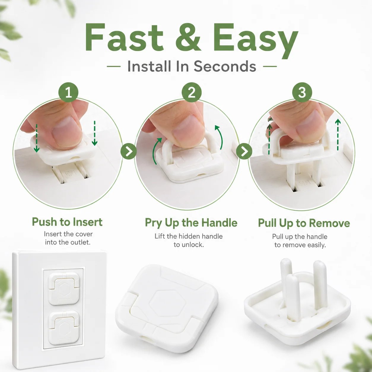 🎉✨ Baby Proof Socket Covers with Smart Handle Design – Fits 2 & 3 Prong Outlets for Easy Parent Removal