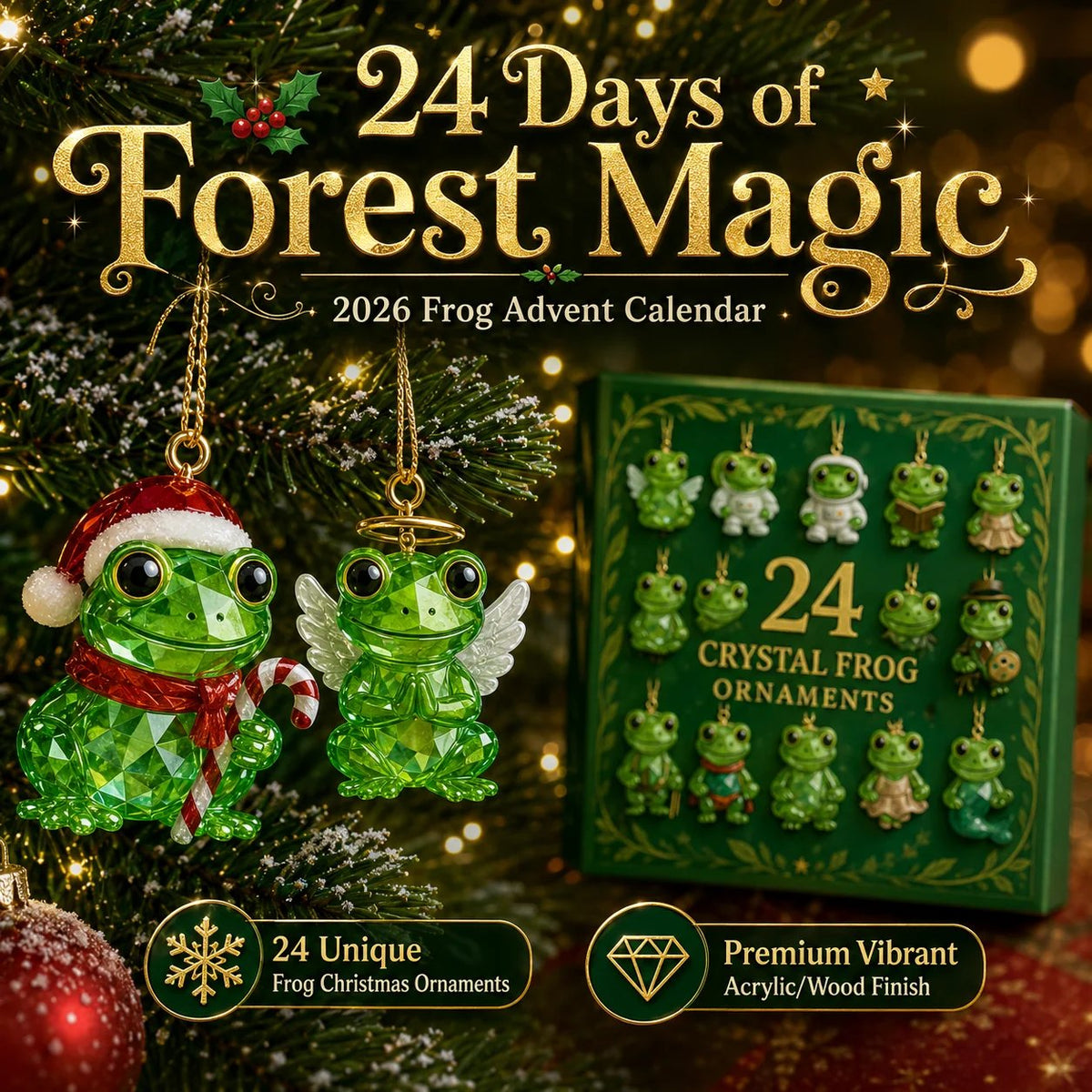 Frog Advent Calendar 2026 – 24 Crystal Forest Frog Ornaments