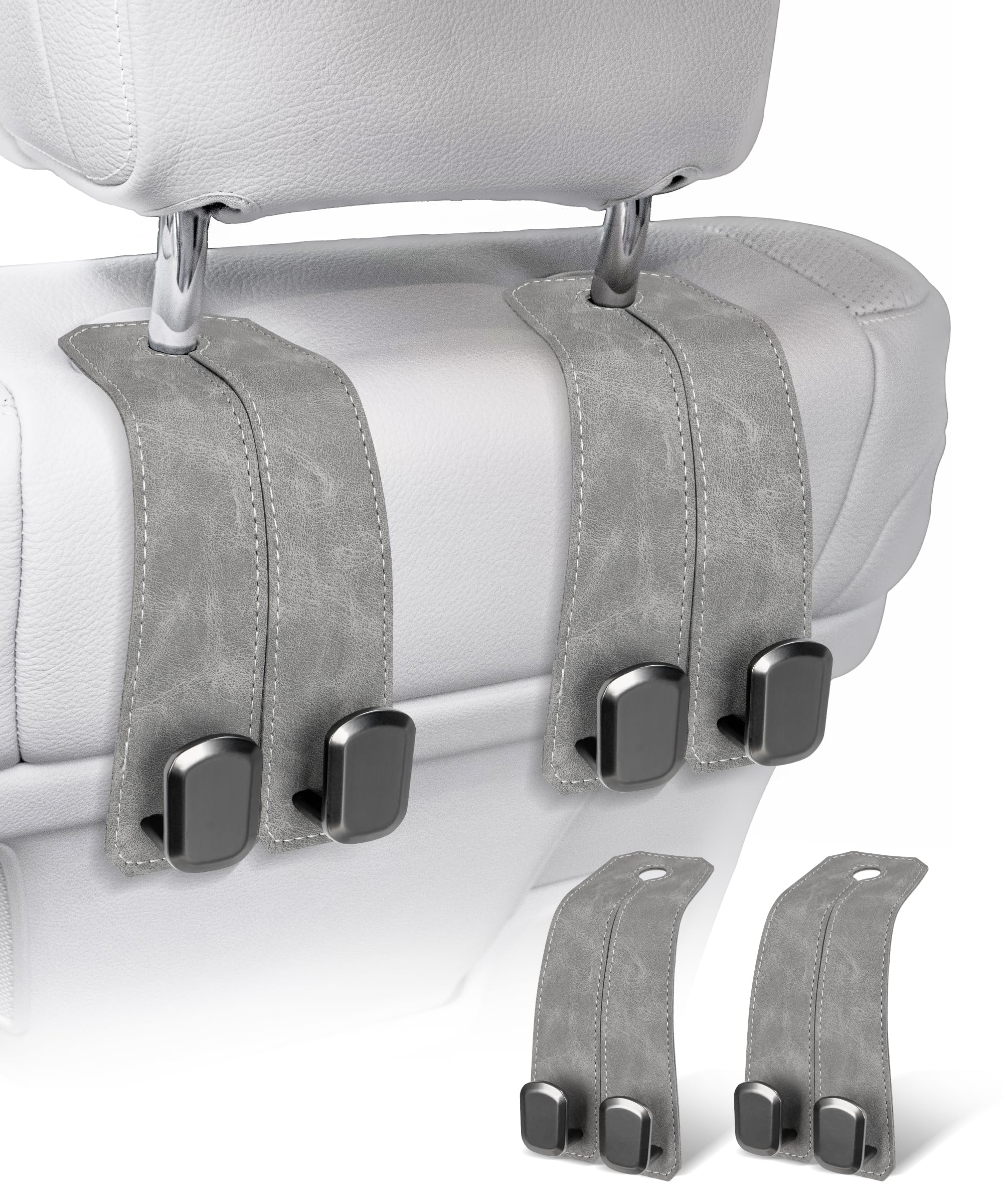 🚗360° Rotating Leather Car Headrest Hooks