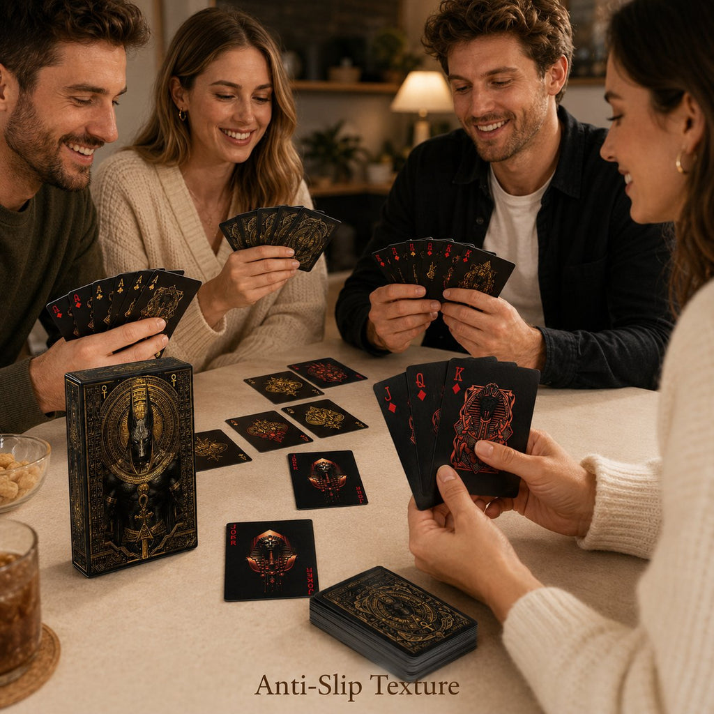 Black‑Gold Egyptian Themed Playing Cards – 300g Blue-Core Deck