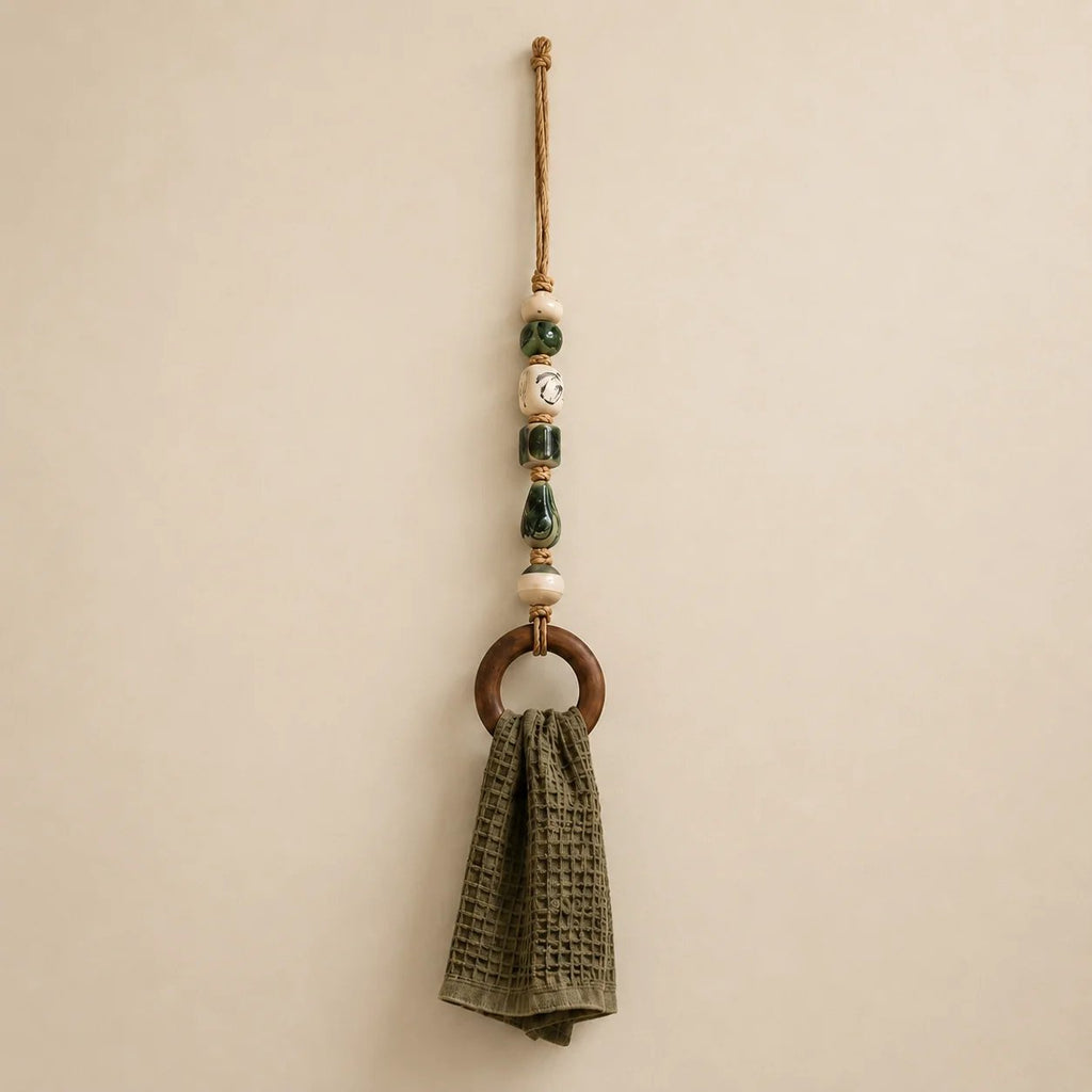 Decorative Beaded Towel Hanger with Wooden Ring