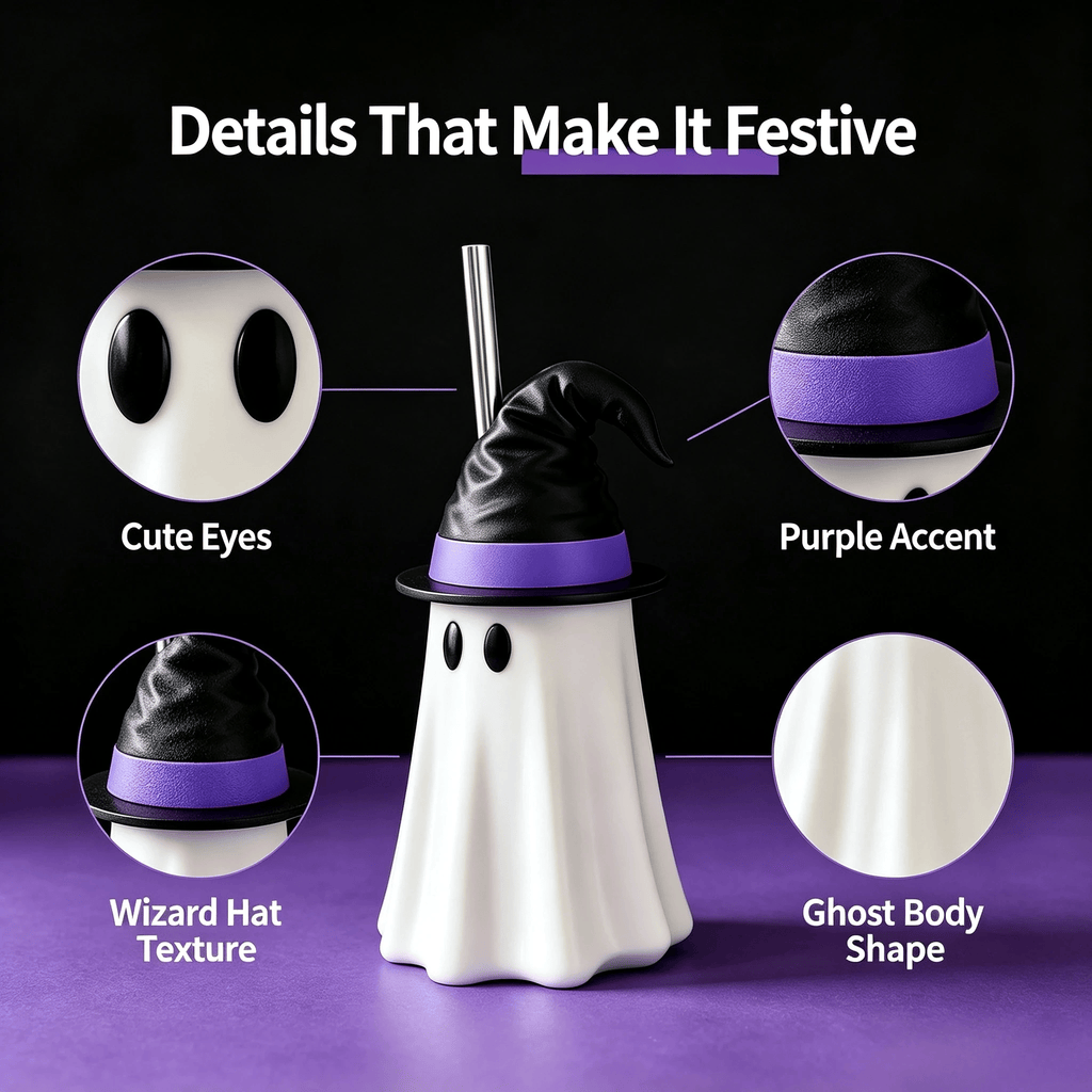 👻 Halloween Ghost Witch Hat Cup – Spooky Drink Bottle Holder with Straw 🎃