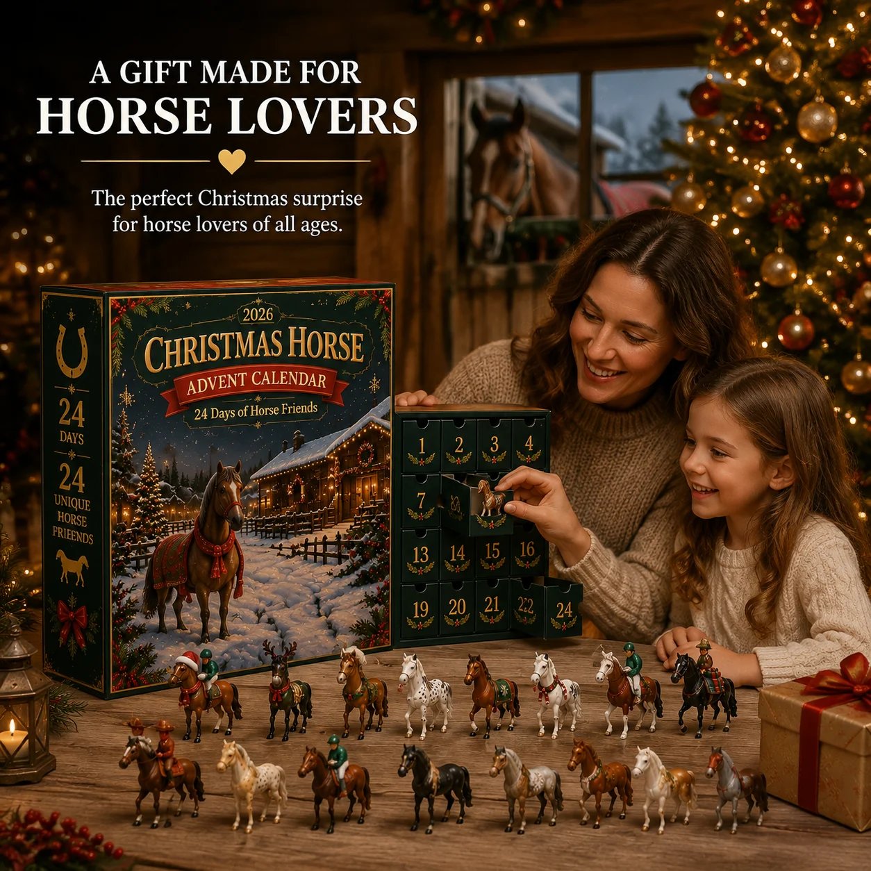 🐴 🎄 Christmas Horse Advent Calendar - 🎁💕24 Days of Horse Friends & Holiday Memories(📦Buy 2 Free Shipping)