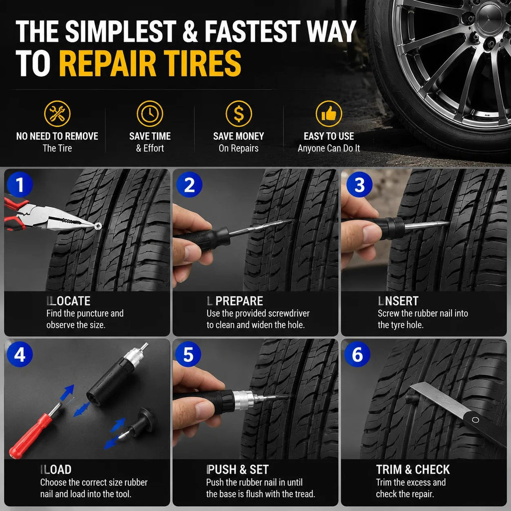 🔥😍🍄 Mushroom Tire Repair Kit – Compact Roadside Puncture Tool Set