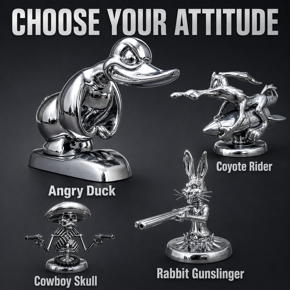 Chrome Angry Duck Hood Ornament – Car & Desk Decor