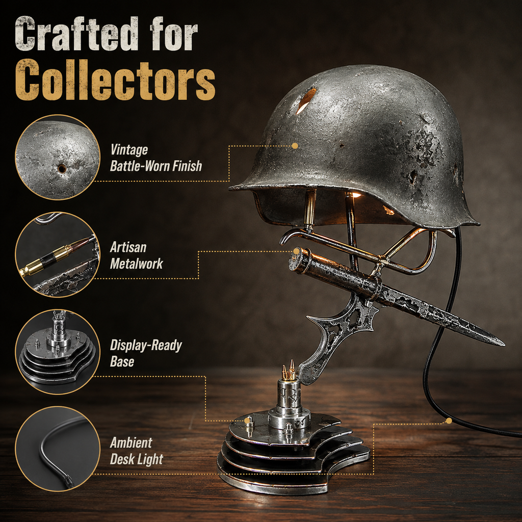 ⏰ 49% OFF Today Only!–🪖 War Relic Vintage Helmet Table Lamp