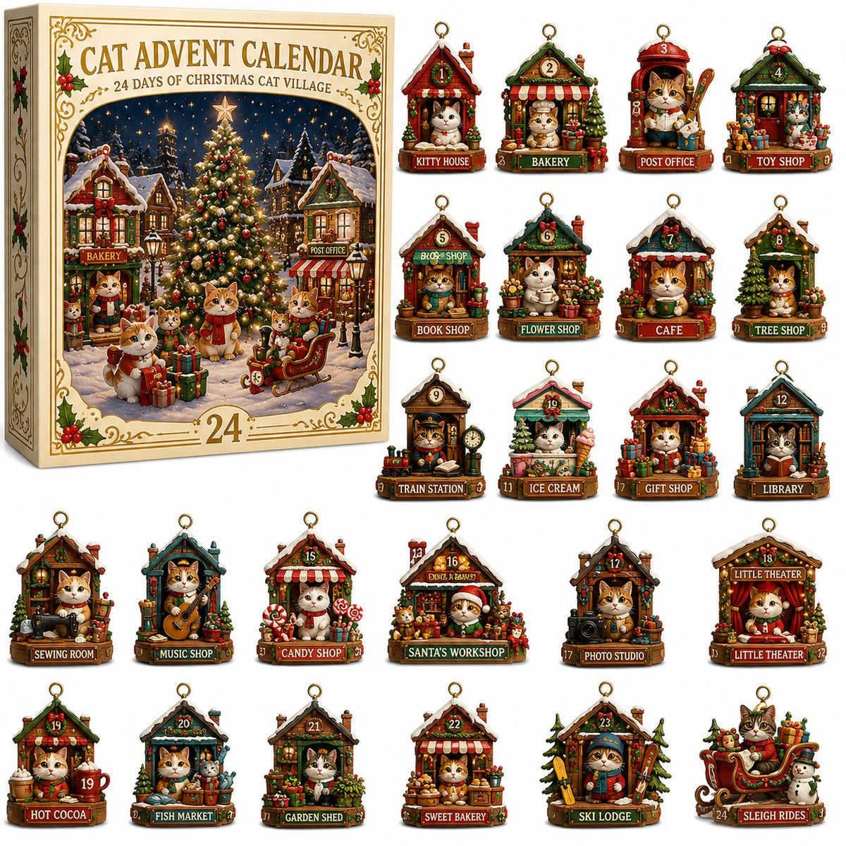 Cat Christmas Village Advent Calendar