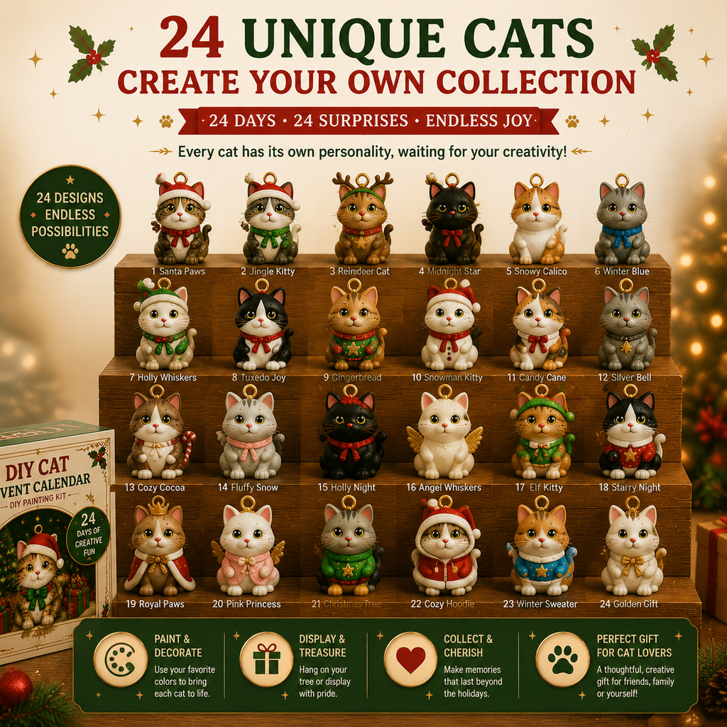 🐱 DIY Cat Advent Calendar 2026 – 24 Days of Painting Magic, Create Your Own Christmas Cat Ornaments