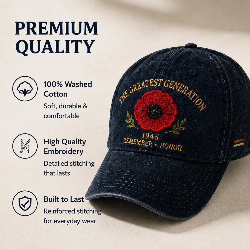 The Greatest Generation 1945 Memorial Poppy Cap – Remember & Honor
