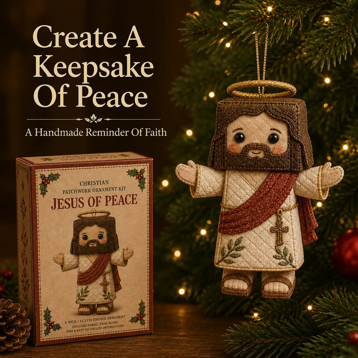⏳ Last Day 49% OFF – ✝️ Beginner-Friendly DIY Christian Block Figure Patchwork Ornament Kit Collection | Complete Kit with Pre-Cut Fabrics, Padded Ornament Form & Step-by-Step Guide Included 💕