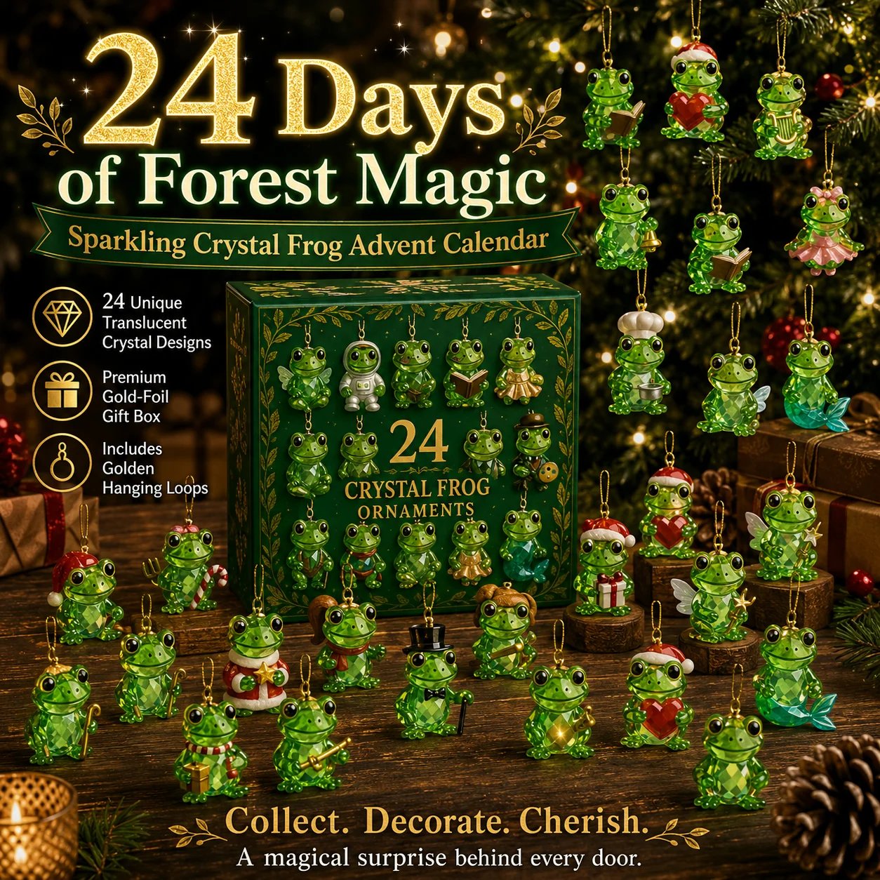 Frog Advent Calendar 2026 – 24 Crystal Forest Frog Ornaments
