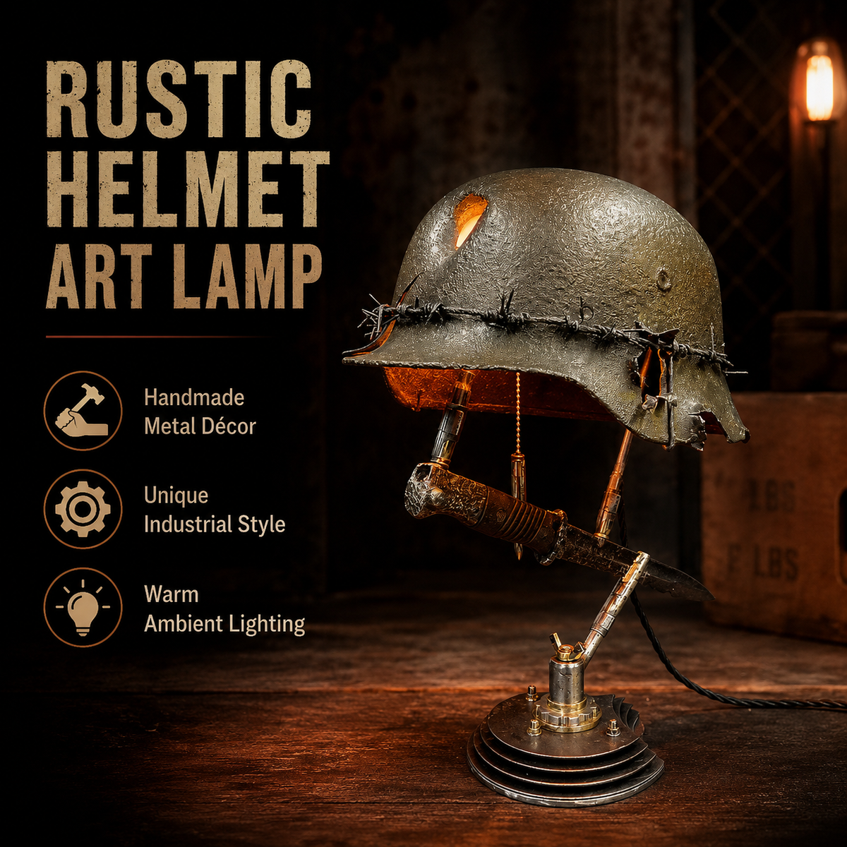 ⏰ 49% OFF Today Only!–🪖 War Relic Vintage Helmet Table Lamp