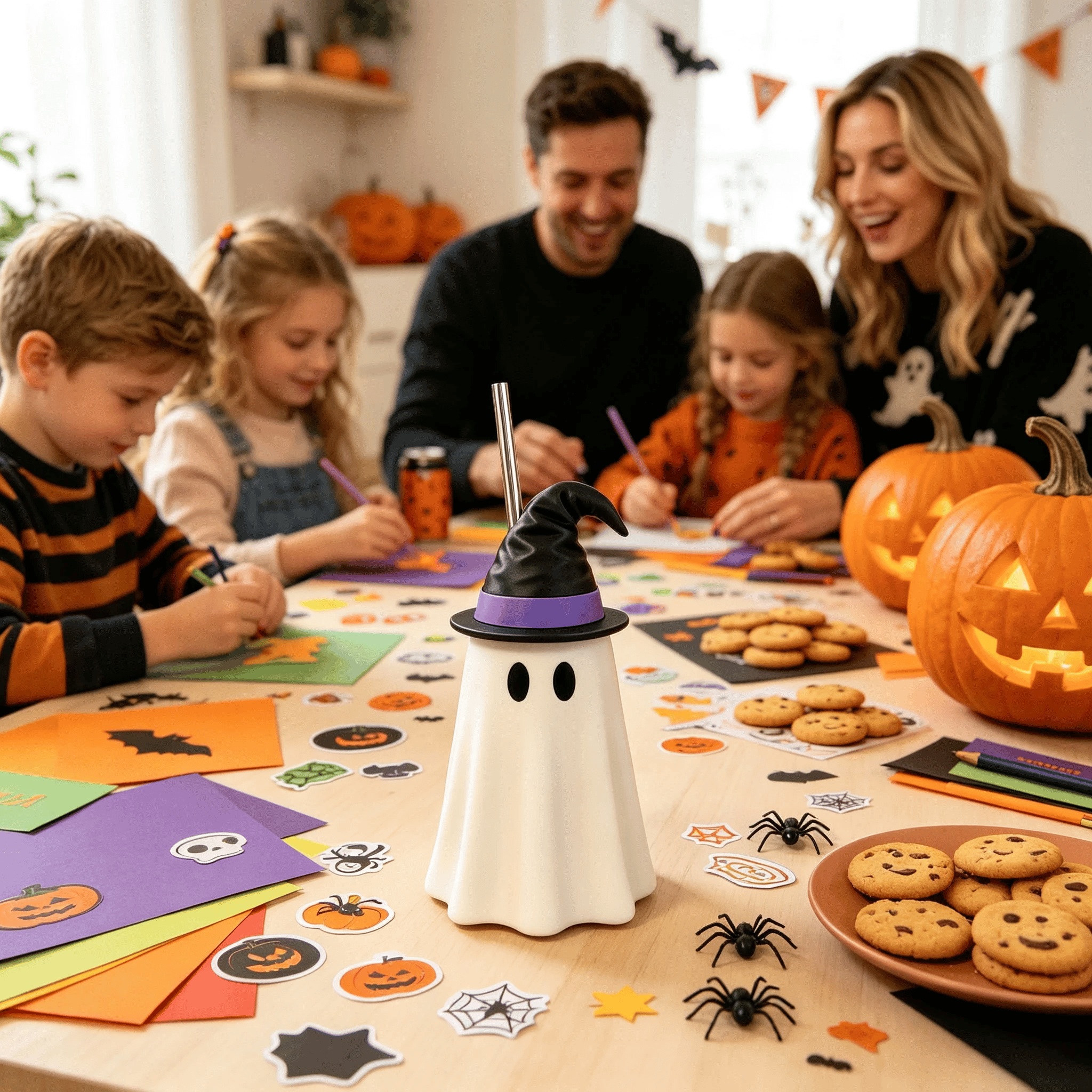 👻 Halloween Ghost Witch Hat Cup – Spooky Drink Bottle Holder with Straw 🎃
