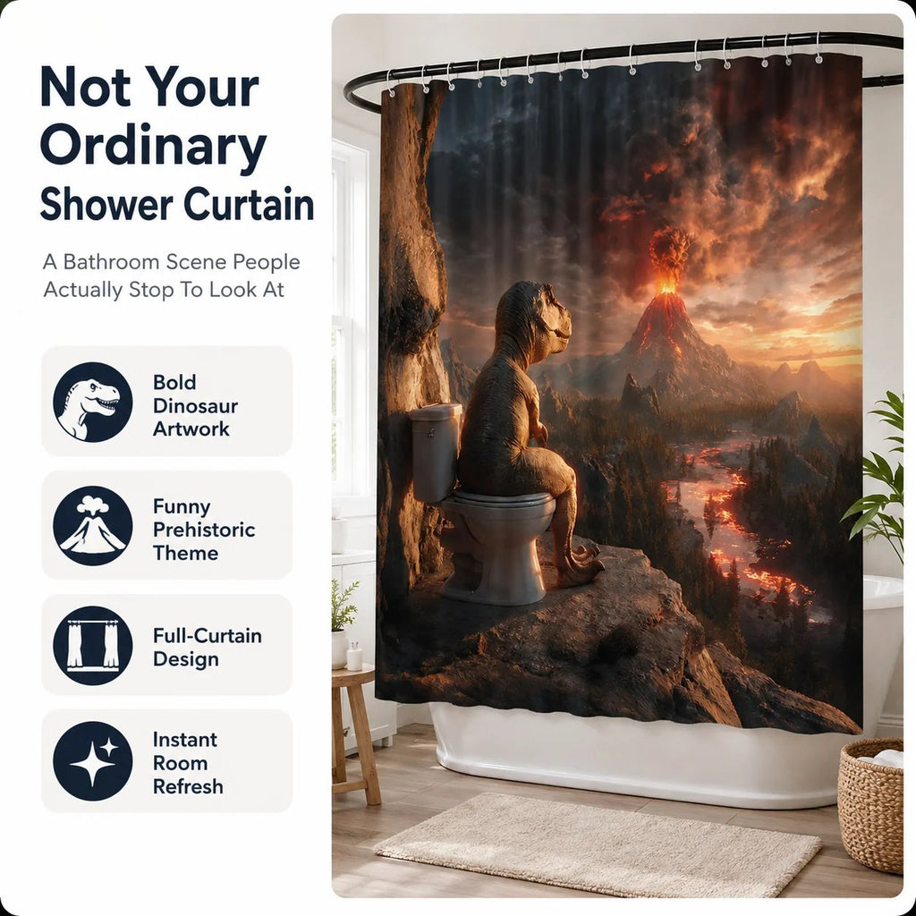 🦖🚽Fun Dinosaur Volcano Bathroom Shower Curtain🤣(📦Buy 2 Free Shipping)