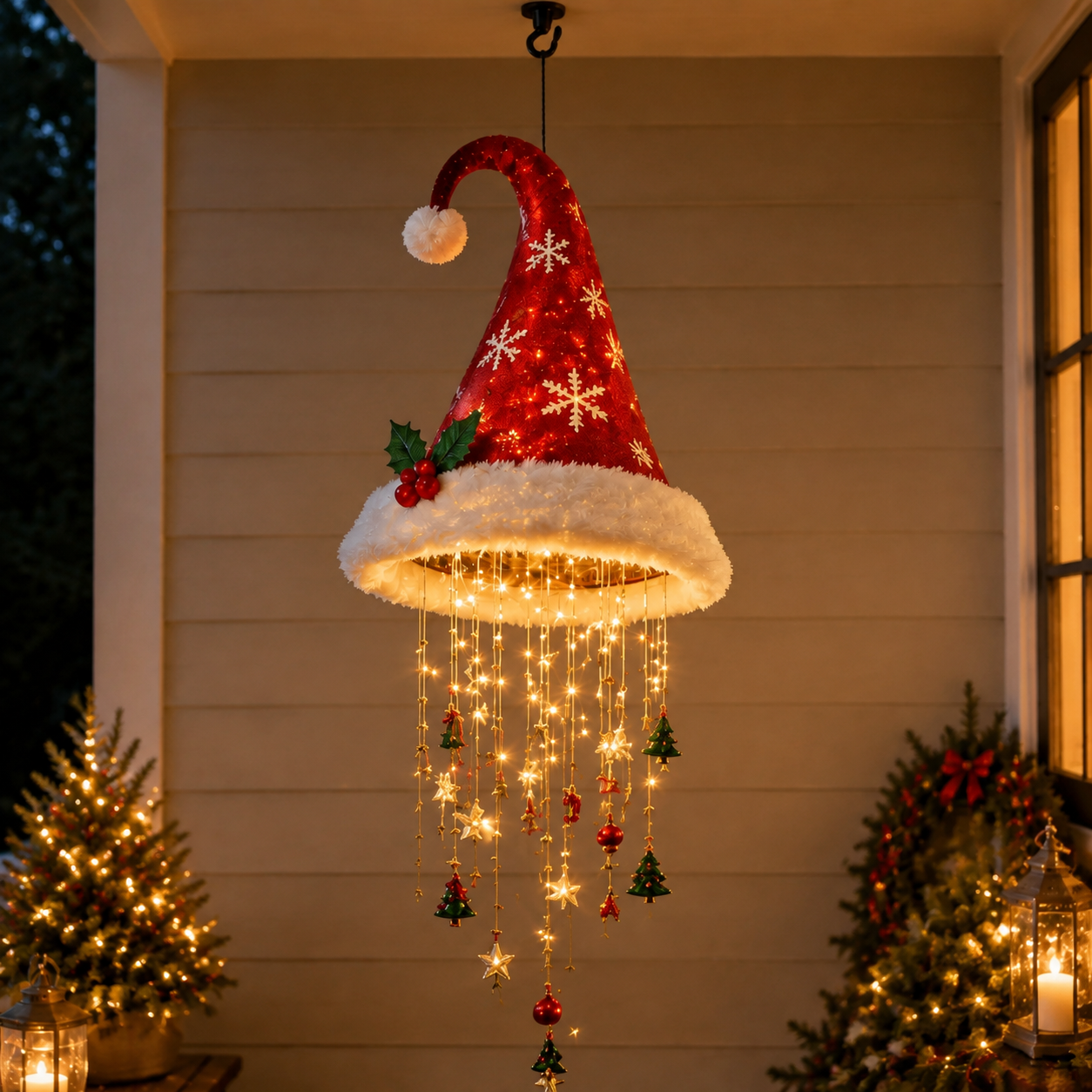 🎅 Lighted Santa Hat Hanging Chandelier 🎄
