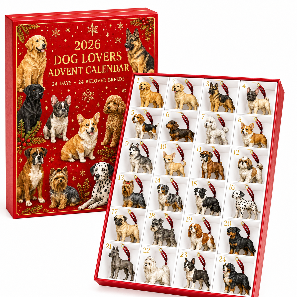 2026 Dog Lovers Advent Calendar – 24 Breed Ornaments