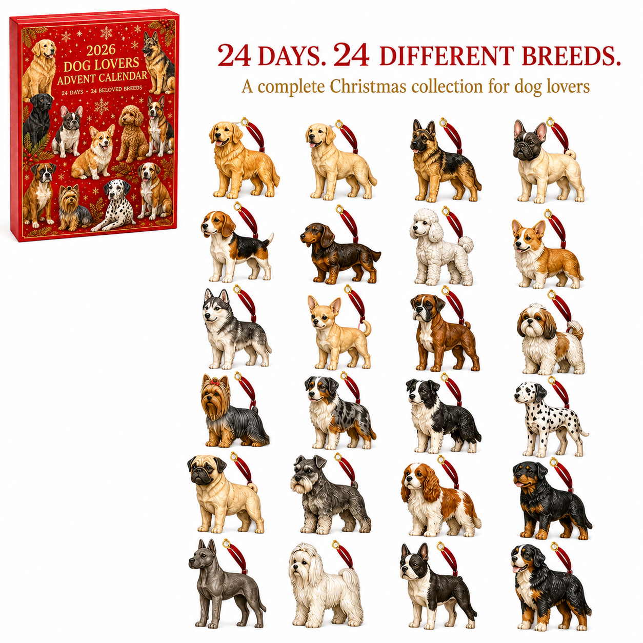 2026 Dog Lovers Advent Calendar – 24 Breed Ornaments