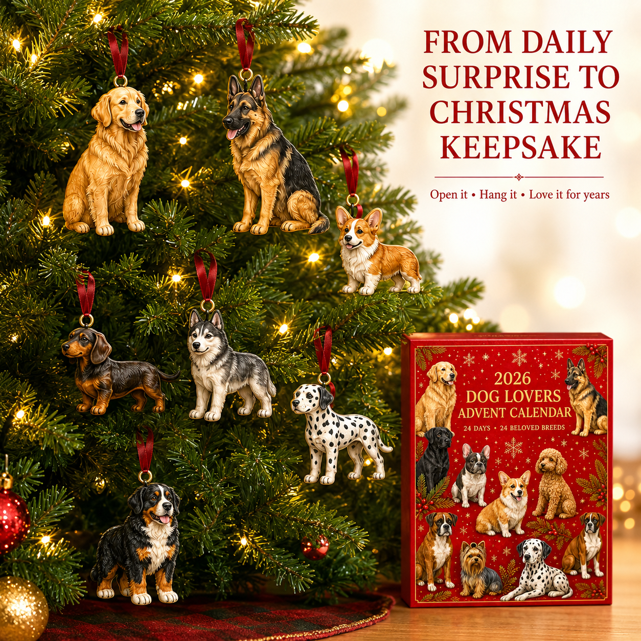 2026 Dog Lovers Advent Calendar – 24 Breed Ornaments
