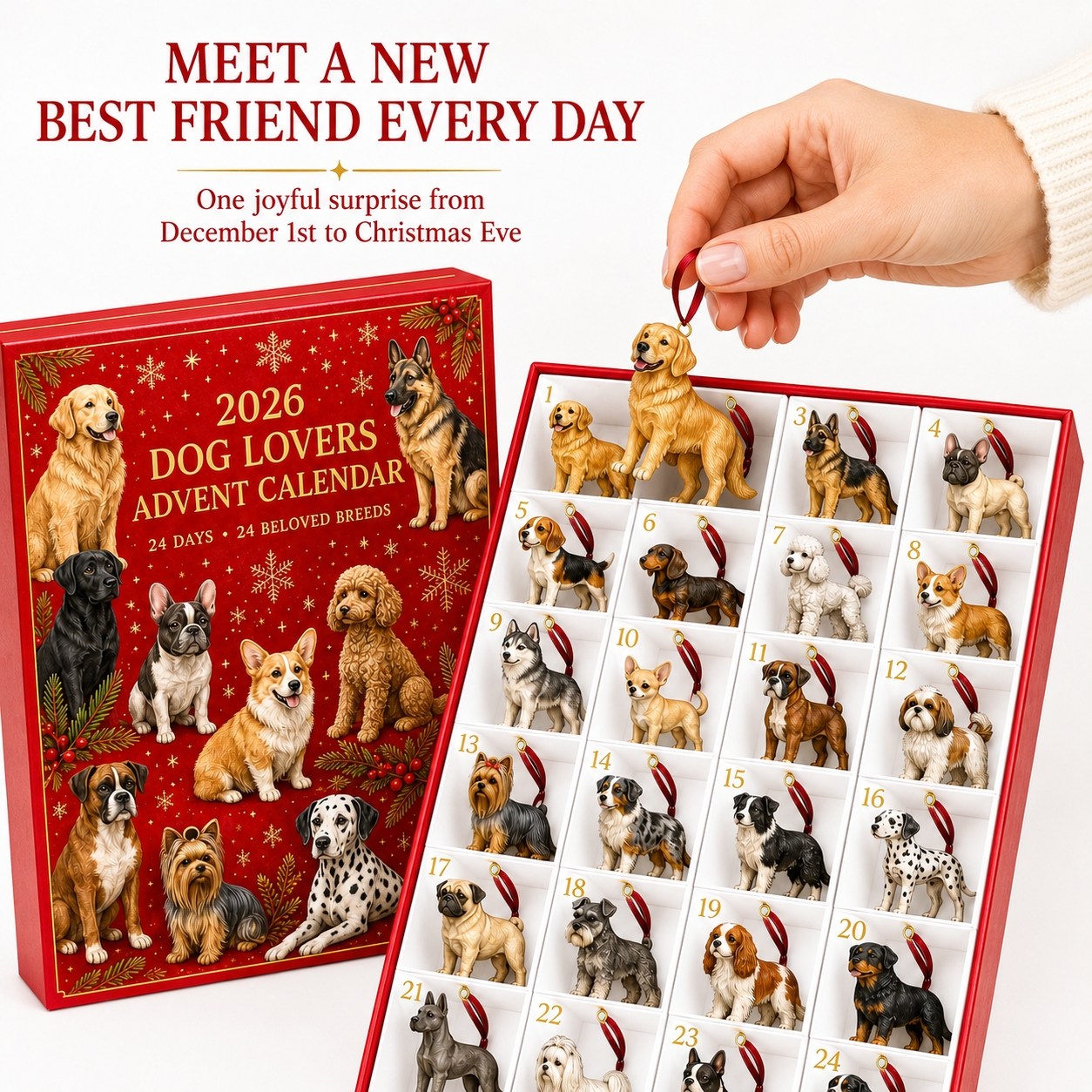 2026 Dog Lovers Advent Calendar – 24 Breed Ornaments