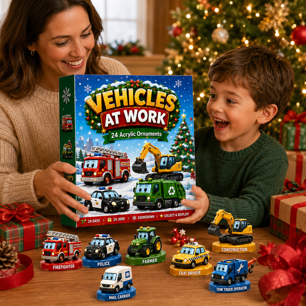 🚒 Vehicles at Work Advent Calendar 2026 – 24 Job-Site Vehicle Ornaments