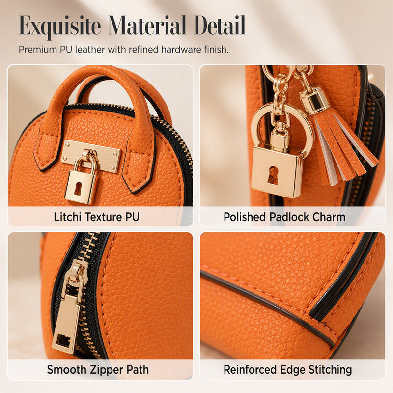 🐚 Mini Shell Bag Keychain – PU Leather Lipstick Coin Purse with Golden Padlock & Tassel ✨