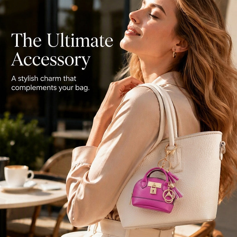 🐚 Mini Shell Bag Keychain – PU Leather Lipstick Coin Purse with Golden Padlock & Tassel ✨