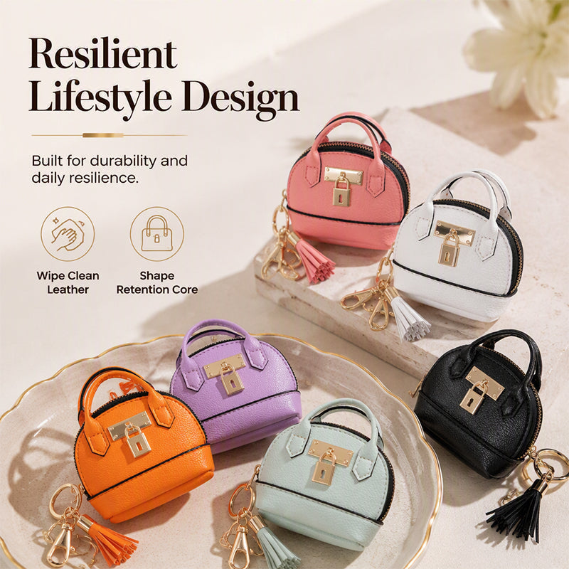 🐚 Mini Shell Bag Keychain – PU Leather Lipstick Coin Purse with Golden Padlock & Tassel ✨