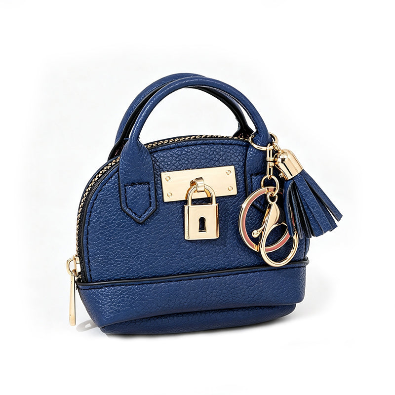 🐚 Mini Shell Bag Keychain – PU Leather Lipstick Coin Purse with Golden Padlock & Tassel ✨