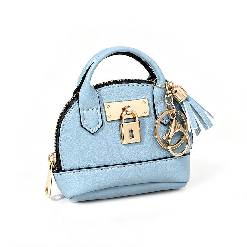 🐚 Mini Shell Bag Keychain – PU Leather Lipstick Coin Purse with Golden Padlock & Tassel ✨