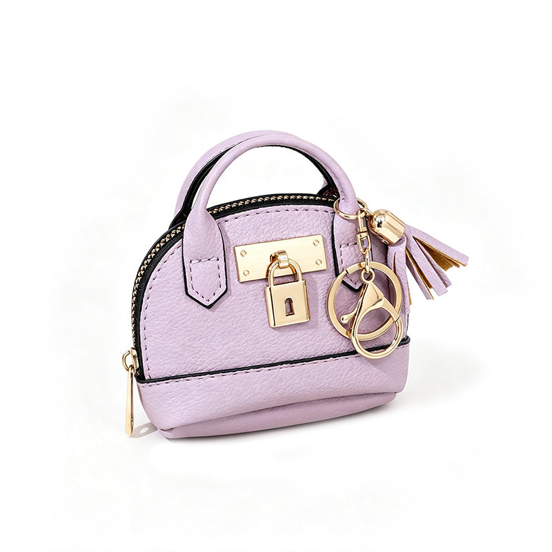 🐚 Mini Shell Bag Keychain – PU Leather Lipstick Coin Purse with Golden Padlock & Tassel ✨