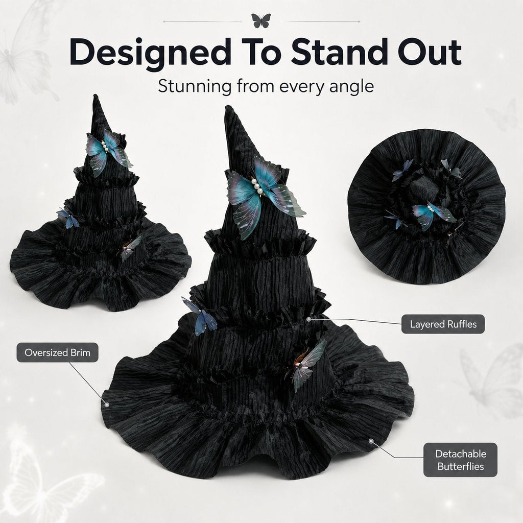 🦋 🧙Mystical Butterfly Witch Hat – 🖤Enchant Your Halloween Look(📦Buy 2 Free Shipping)