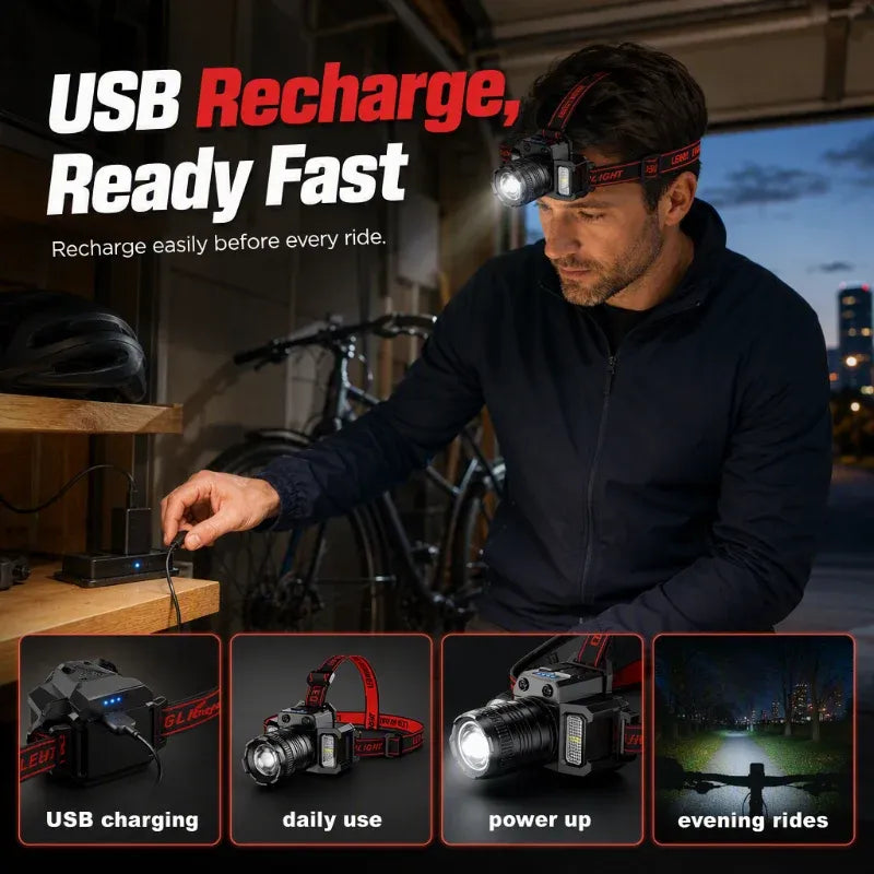 ⭐📢📢40% OFF !! ⏰Rechargeable LED Headlamp with Motion Sensor