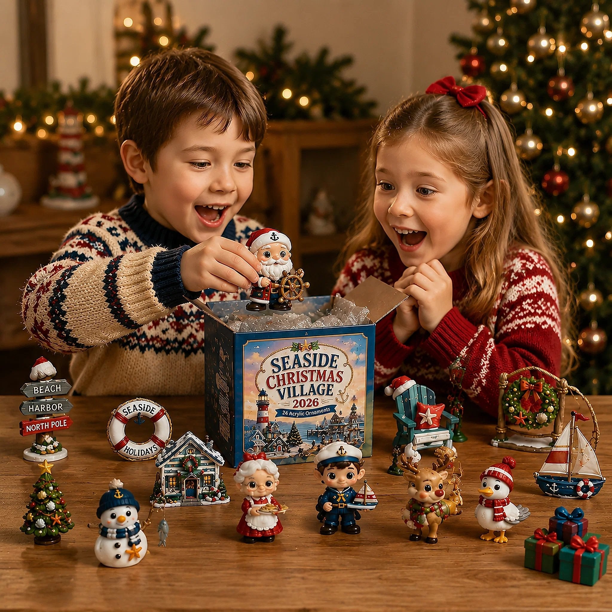 Seaside Christmas Village Advent Calendar 2026 - 24-Day Festive Countdown, Acrylic Charms Blind Box