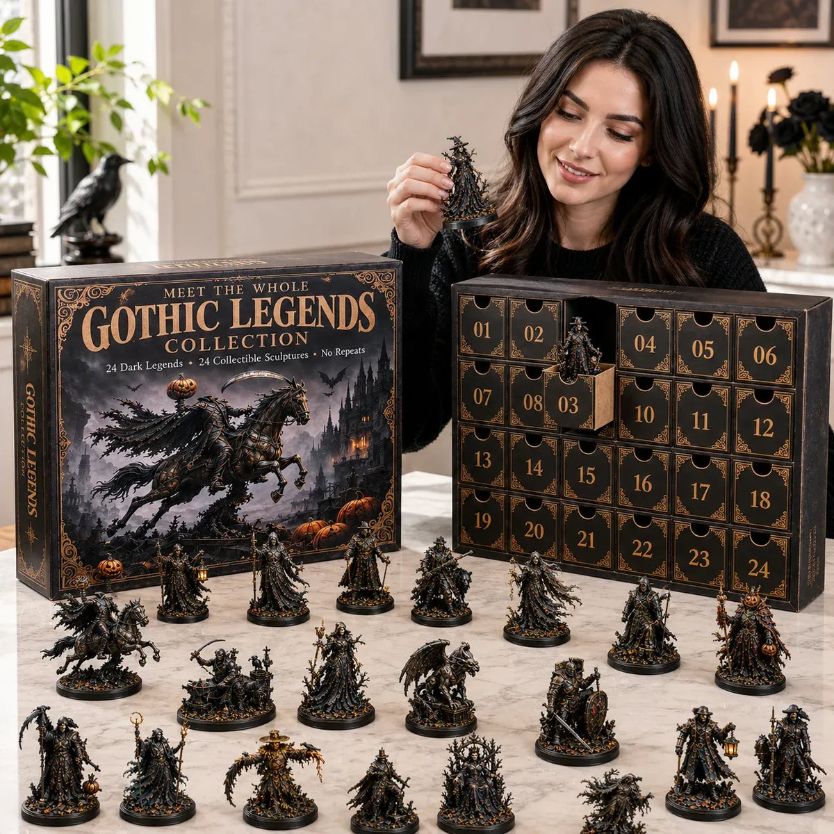 🔥🎁🖤 Gothic Legends Advent Calendar 2026 — 24 Days, 24 Dark Legends, 24 Unique Collectible Sculptures