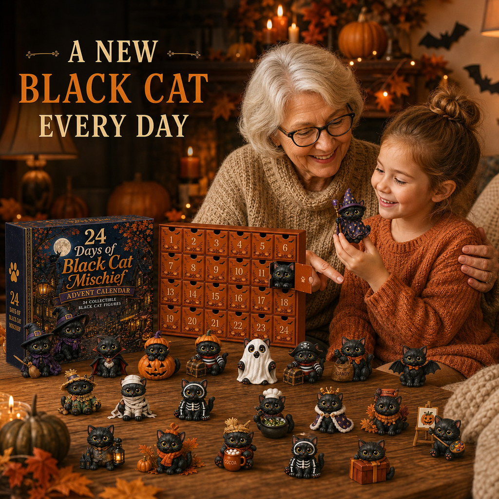 24 Days of Black Cat Mischief Advent Calendar – 24 Collectible Halloween Cat Figures
