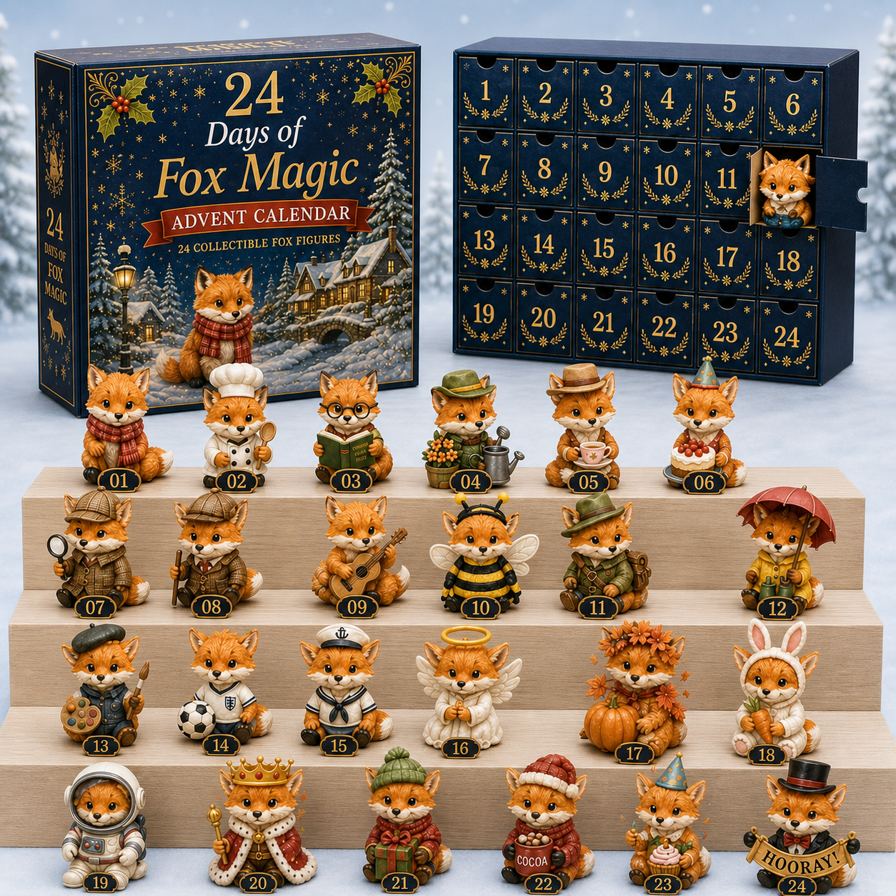 CHRISTMAS KICKOFF 49% OFF - 2026 British Foxes Blind Box - 24‑Day Festive Countdown, Fox Figurines Blind Box - Gift For Fox Lovers