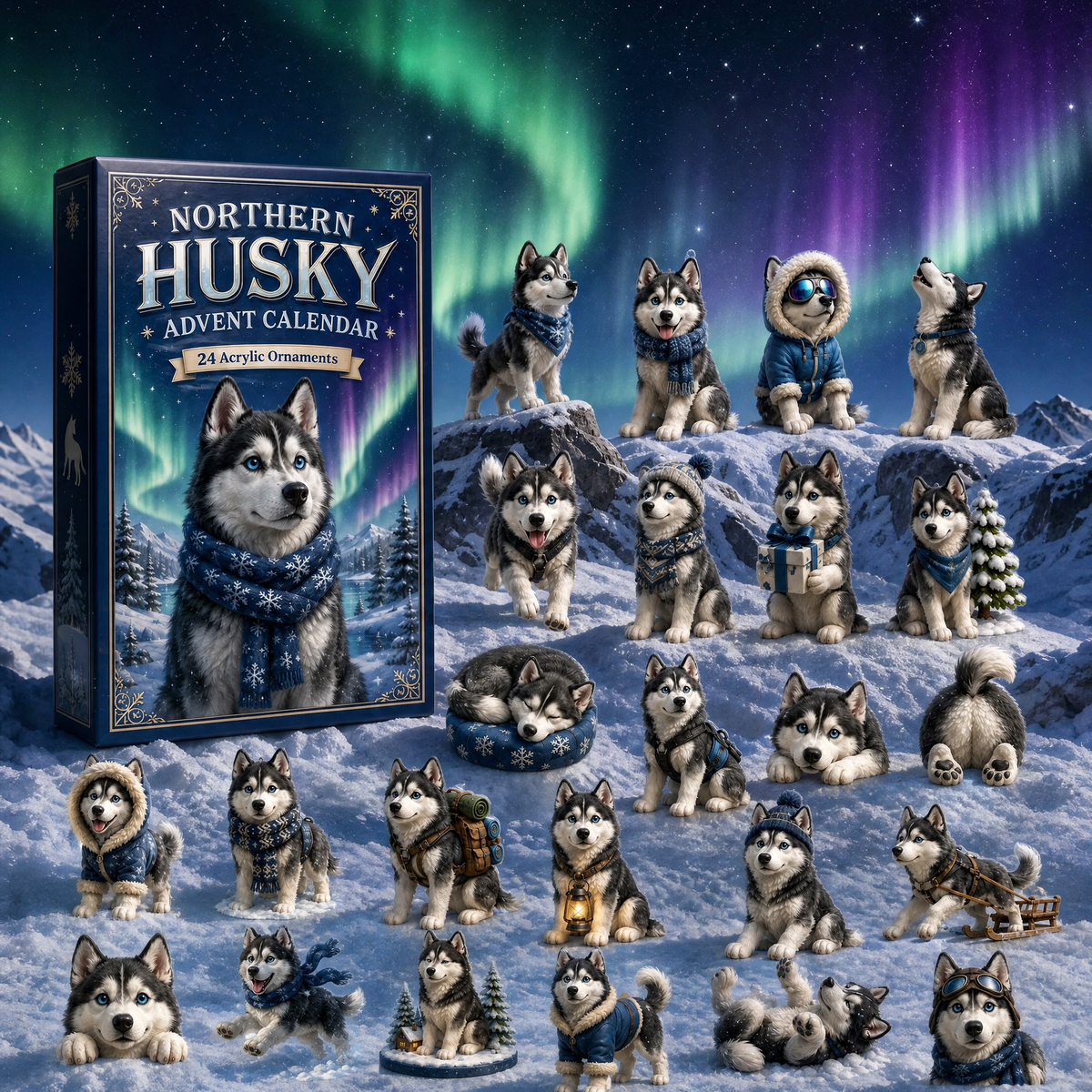⏳ Last Day 49% OFF – 🐺❄️ Northern Husky Advent Calendar 2026 | 24 Days of Husky Adventures with 24 Unique Acrylic Husky Ornaments for Dog Lovers 🎄🎁