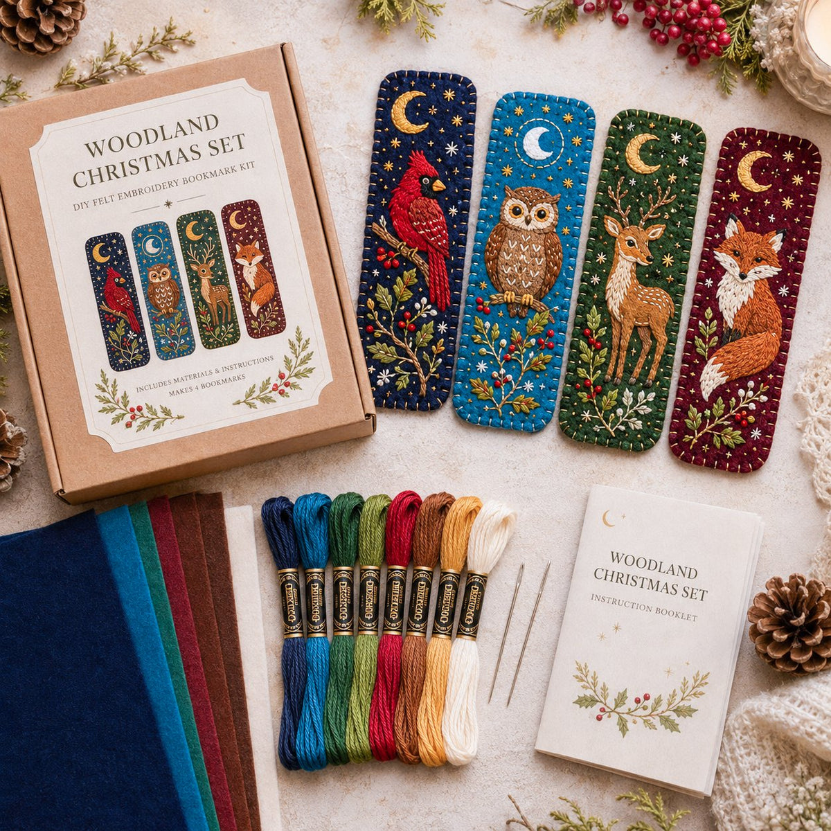 🎄 DIY Felt Embroidery Bookmark Kit